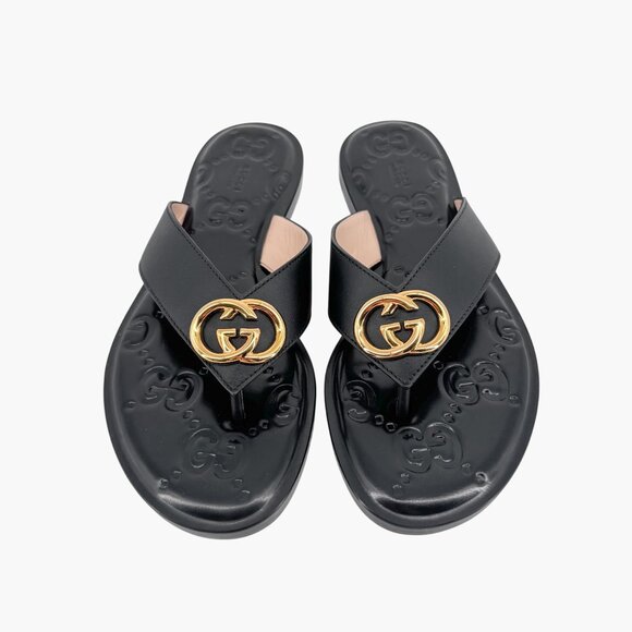 Gucci GG Black Interlocking Logo Flat Thong Sandal Flip Flop Size 37 US 7 Women - Picture 3 of 15